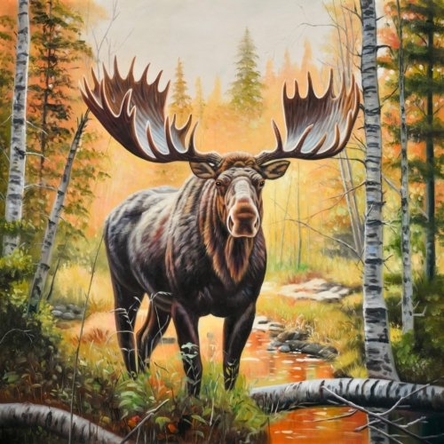 Moose Walking through the River Giclee