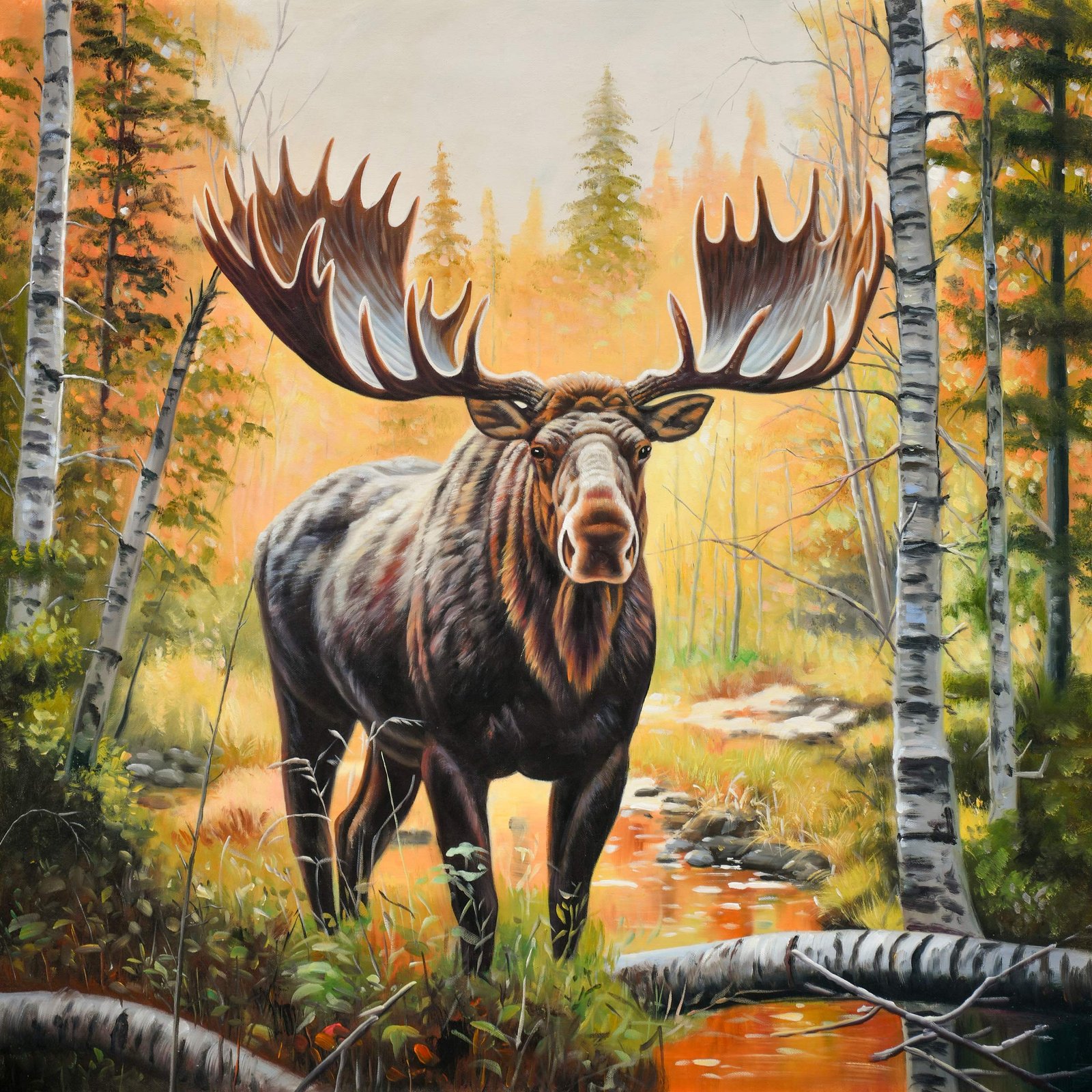 Moose Walking through the River Giclee