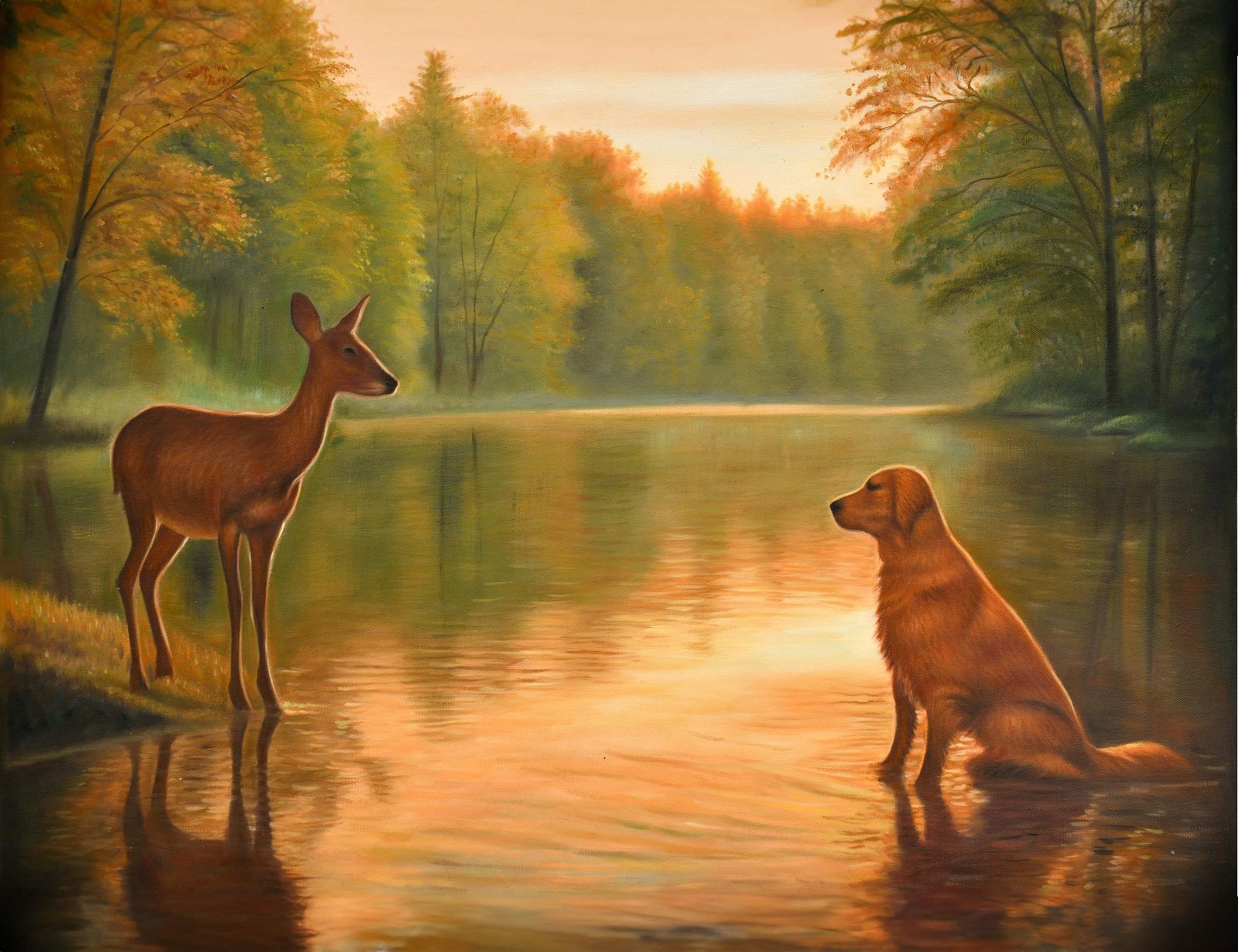 Doe and Dog on the Lake Giclee - Image 3