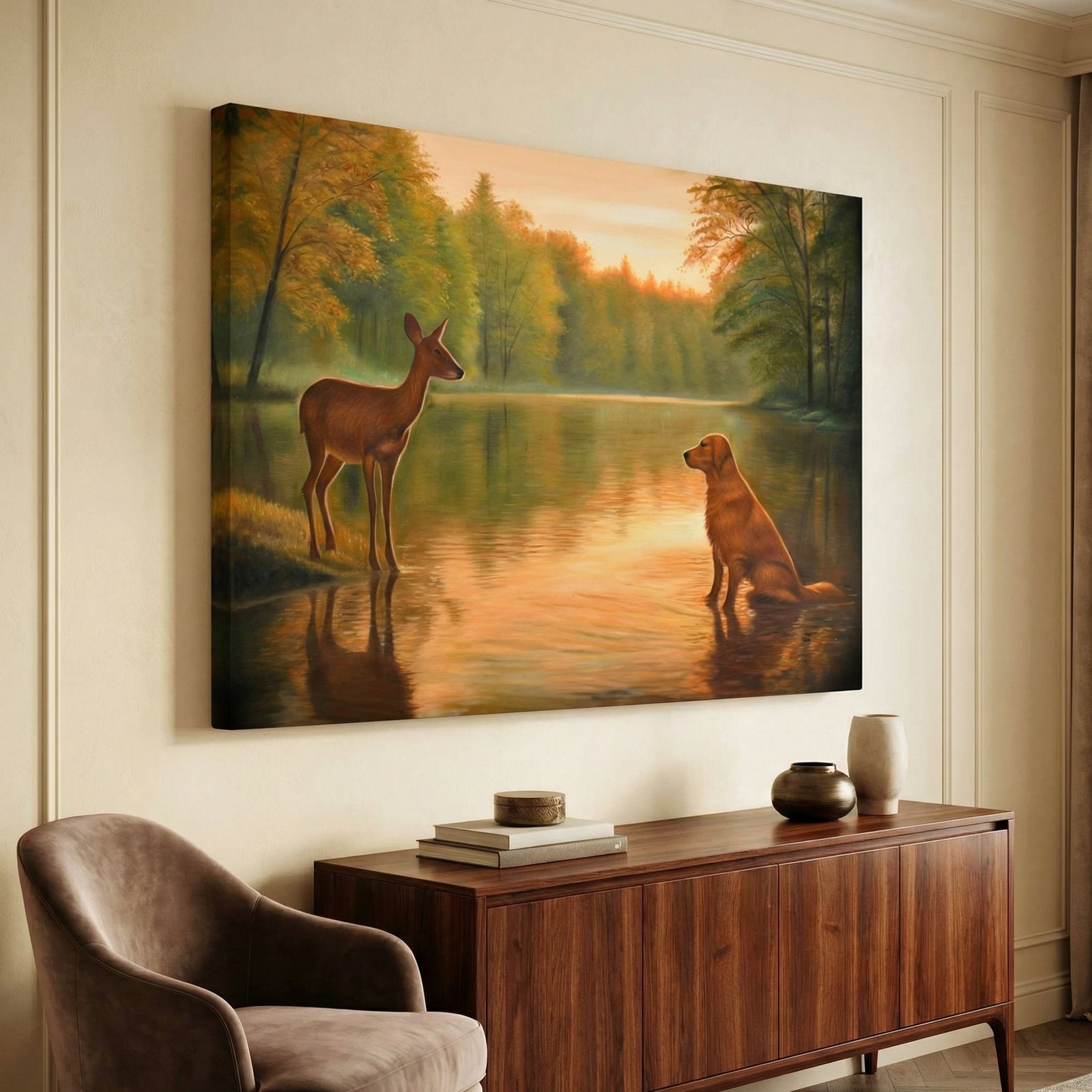 Doe and Dog on the Lake Giclee