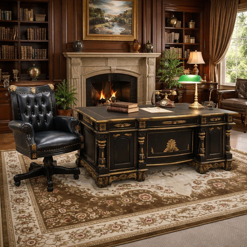 Black Mahogany Executive Desk and Chair Set of 2 - Image 2