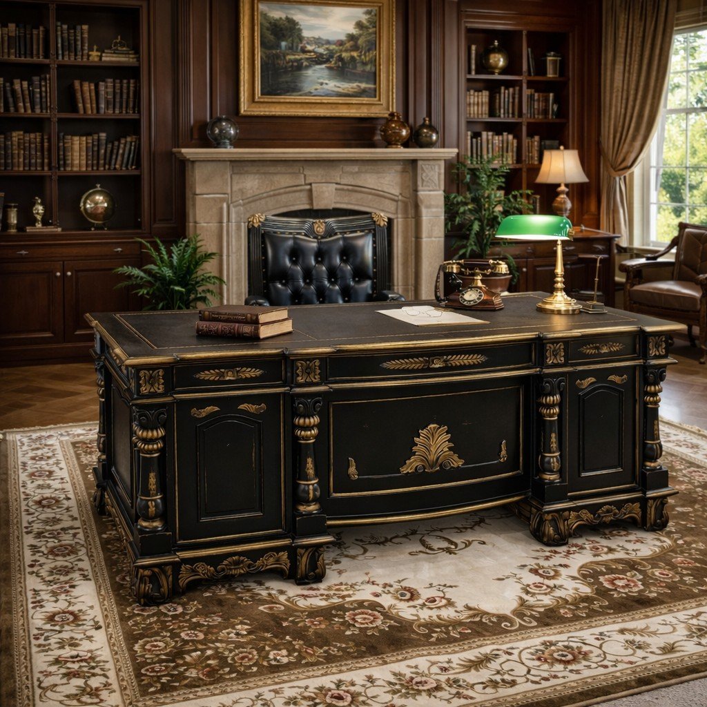 Black Mahogany Executive Desk and Chair Set of 2 - Image 3