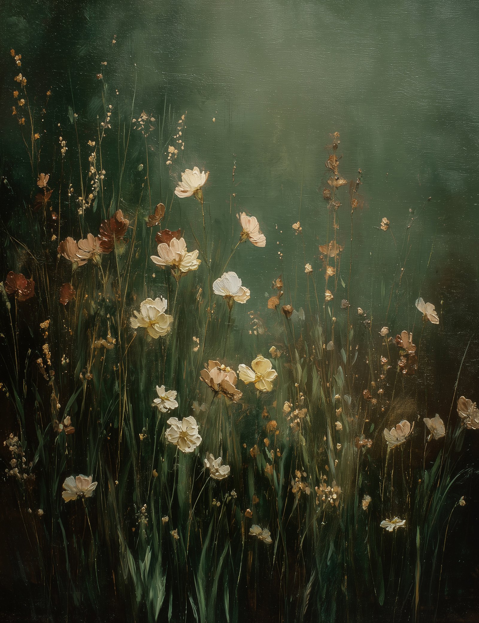 Sage Wild Flowers 36x48 Gallery Wrapped Hand Embellished Giclee Canvas - Image 3