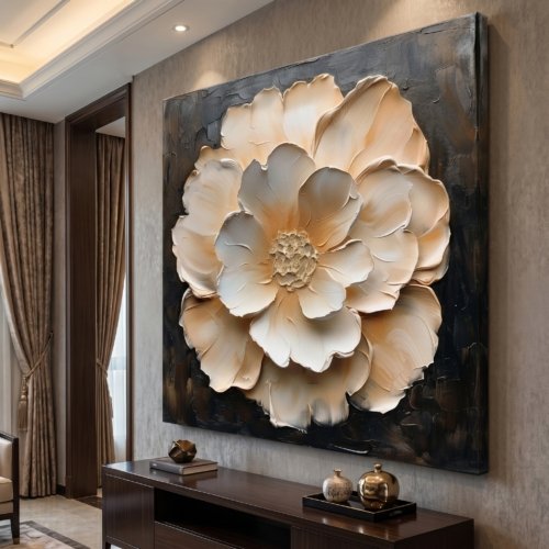 Camelia Flower 36x48 Gallery Wrapped Hand Embellished Giclee Canvas