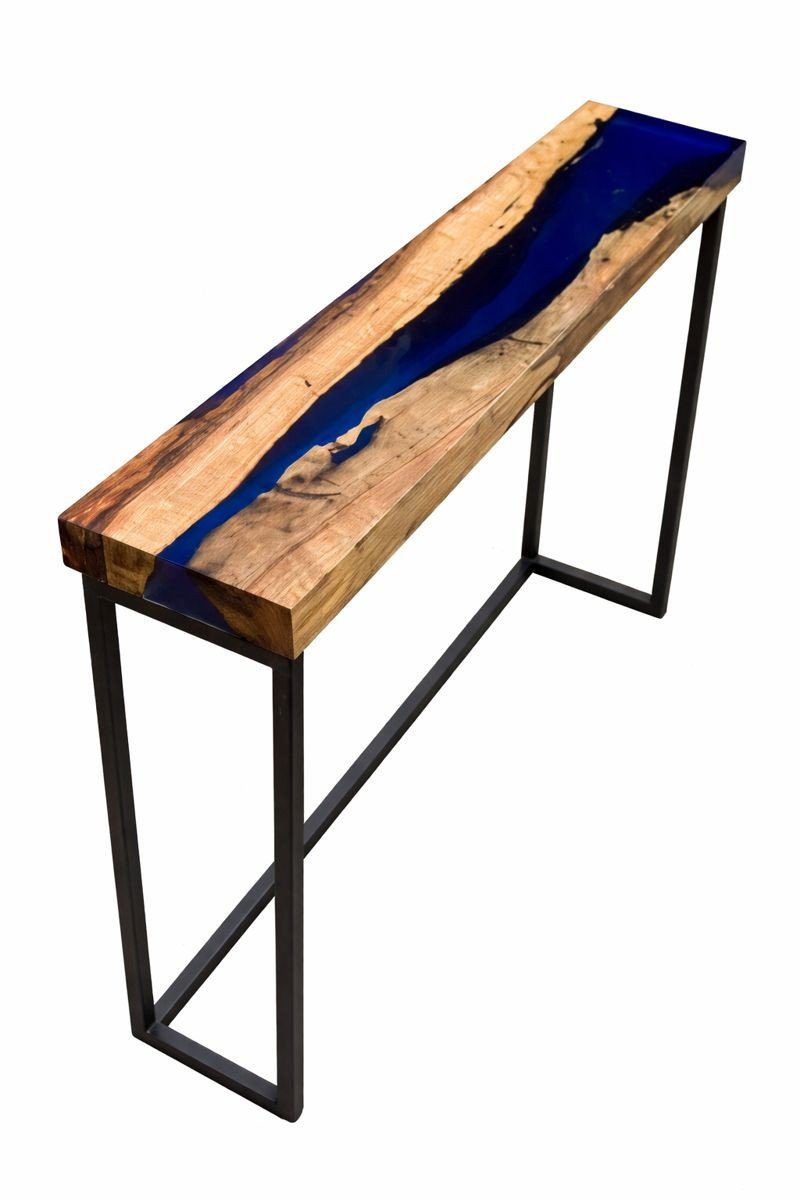 Teak Wood Console Table with Blue Resin - Image 2