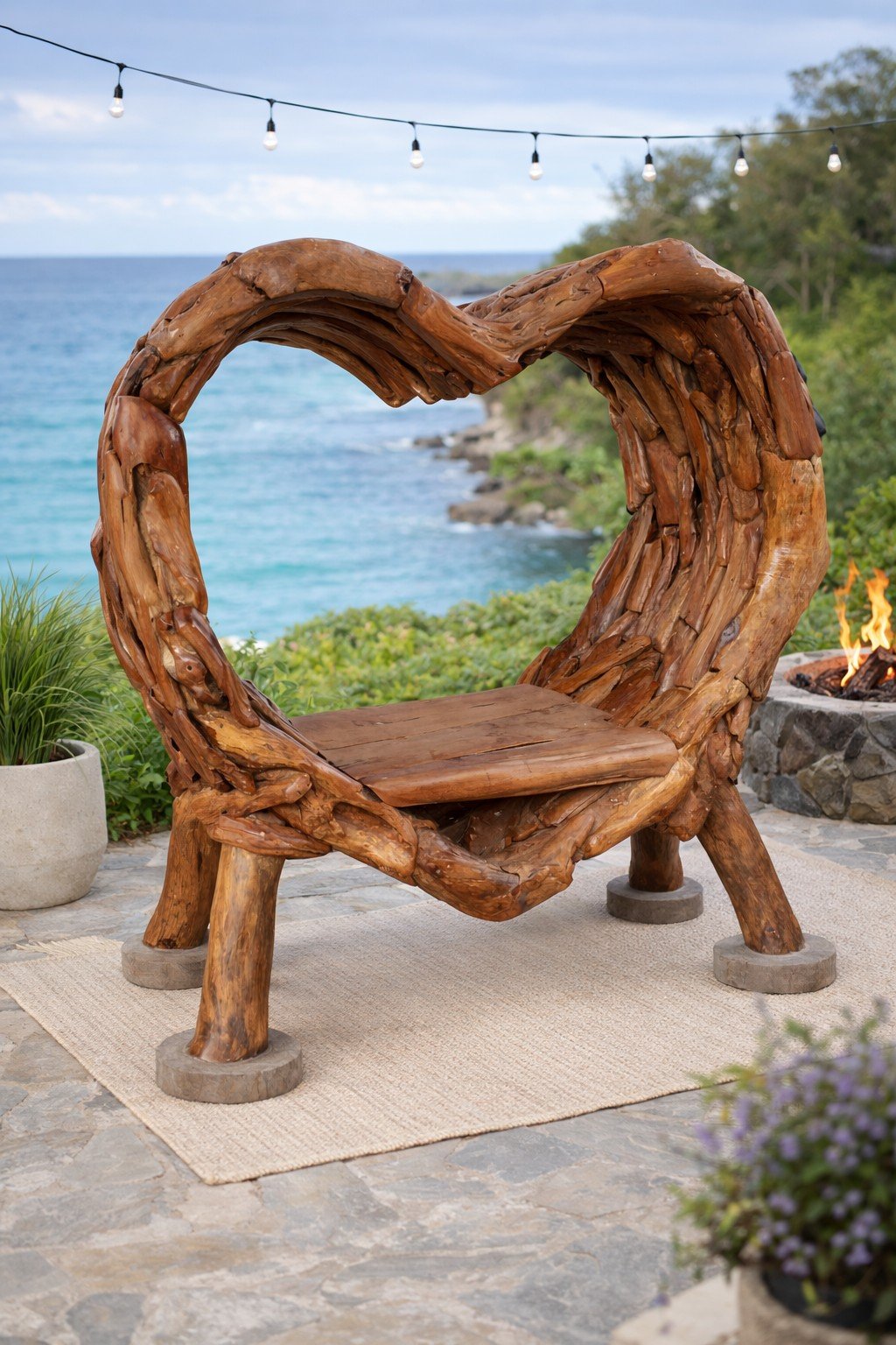 Teak Root Heart Bench