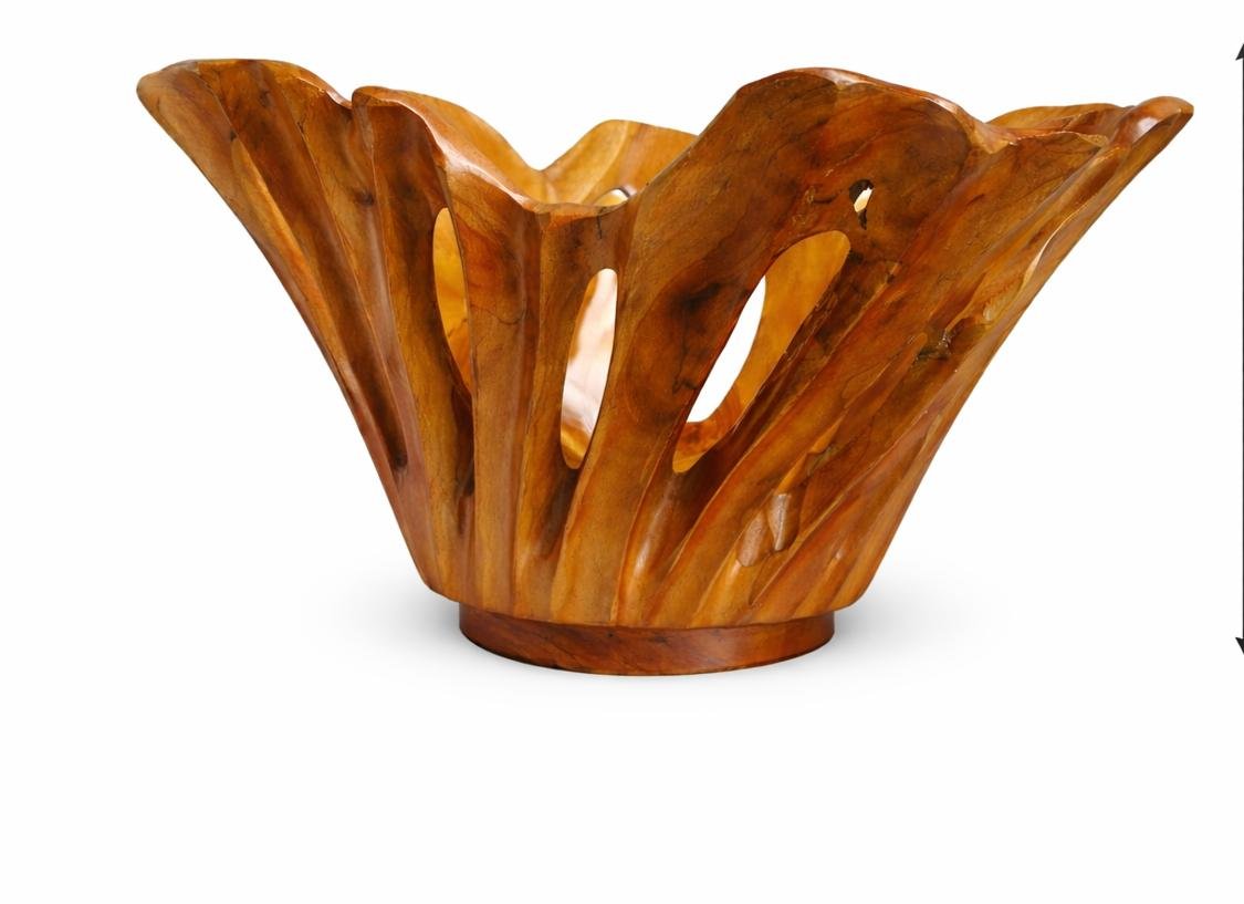 Organic Teak Wood Sculptural Vase Bowl - Image 2