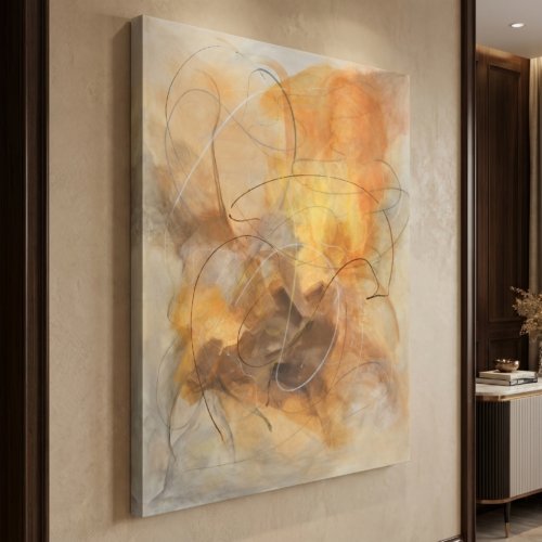 Abstract Amber Tones 36x48 Gallery Wrapped Hand Embellished Giclee Canvas