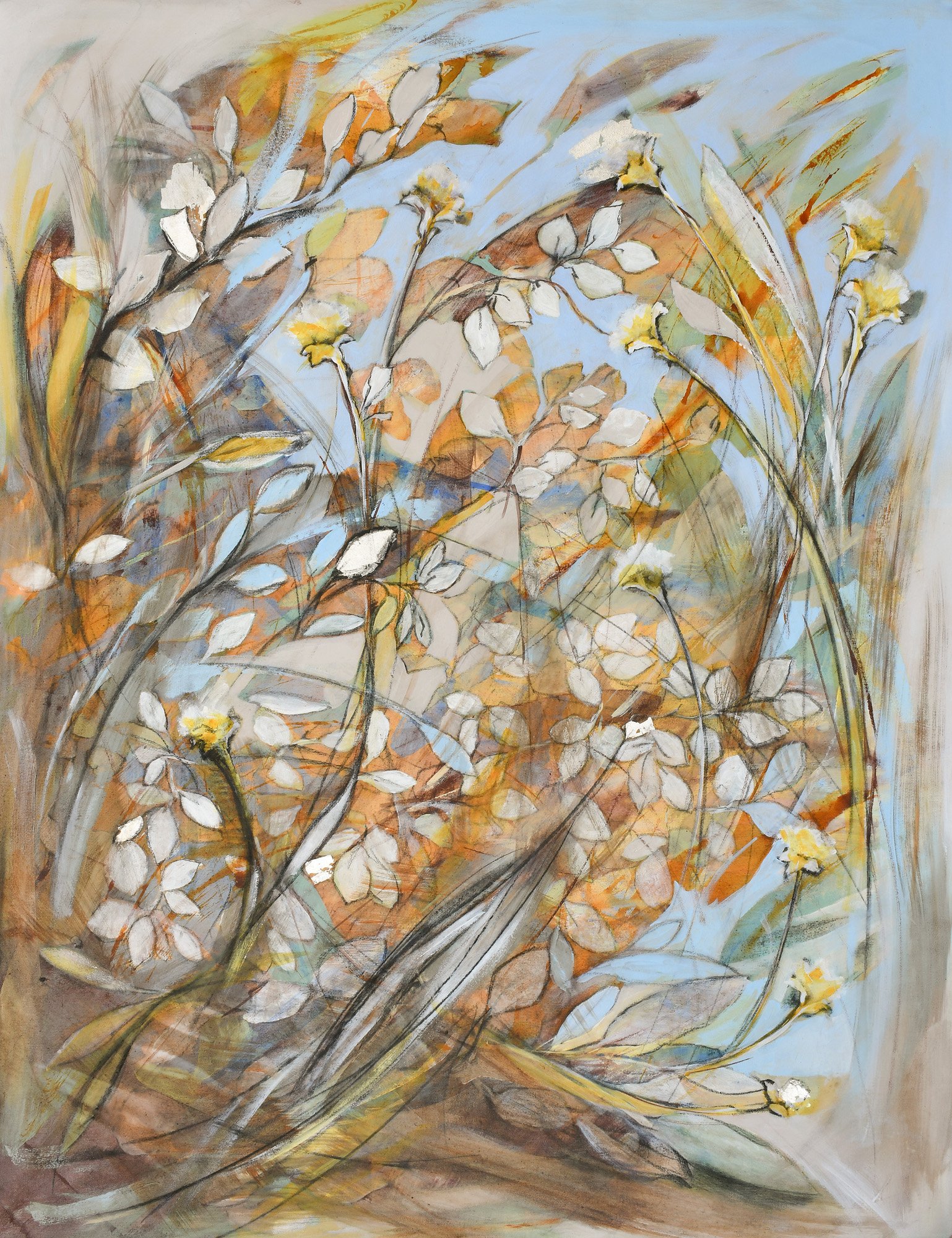 Botanical Breeze Field 36x48 Gallery Wrapped Hand Embellished Giclee Canvas - Image 3