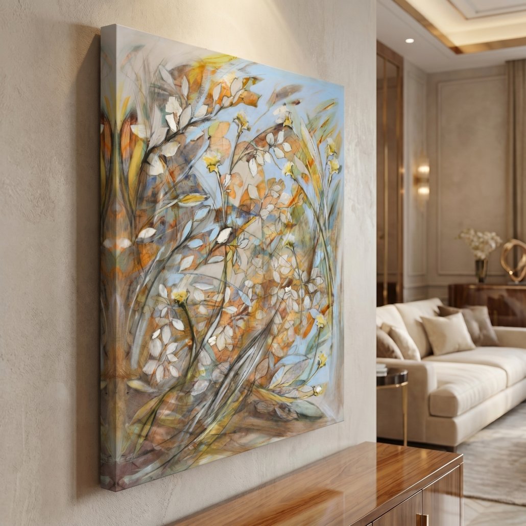 Botanical Breeze Field 36x48 Gallery Wrapped Hand Embellished Giclee Canvas