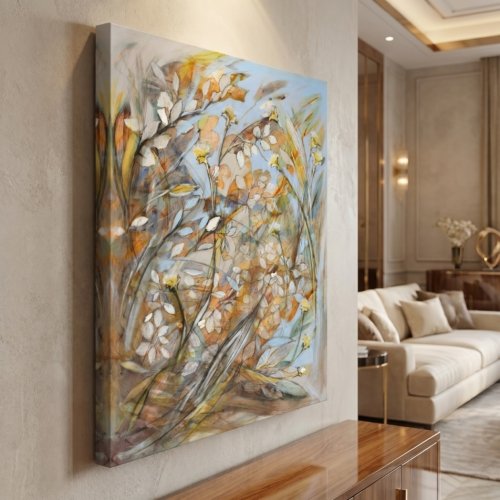 Botanical Breeze Field 36x48 Gallery Wrapped Hand Embellished Giclee Canvas