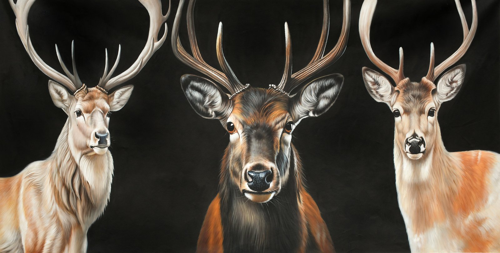 The Three Stags 36x48 Gallery Wrapped Hand Embellished Giclee Canvas - Image 3