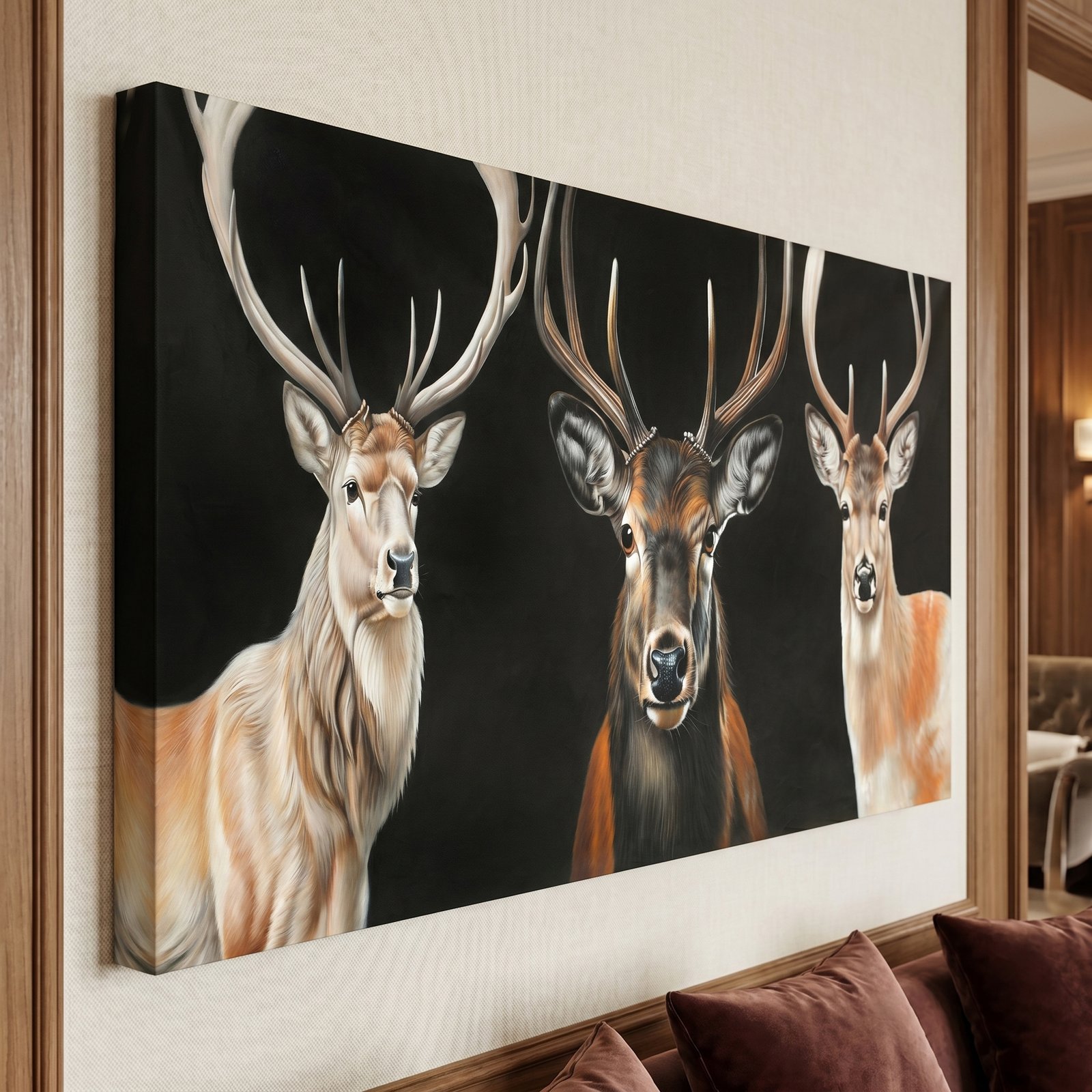 The Three Stags 36x48 Gallery Wrapped Hand Embellished Giclee Canvas