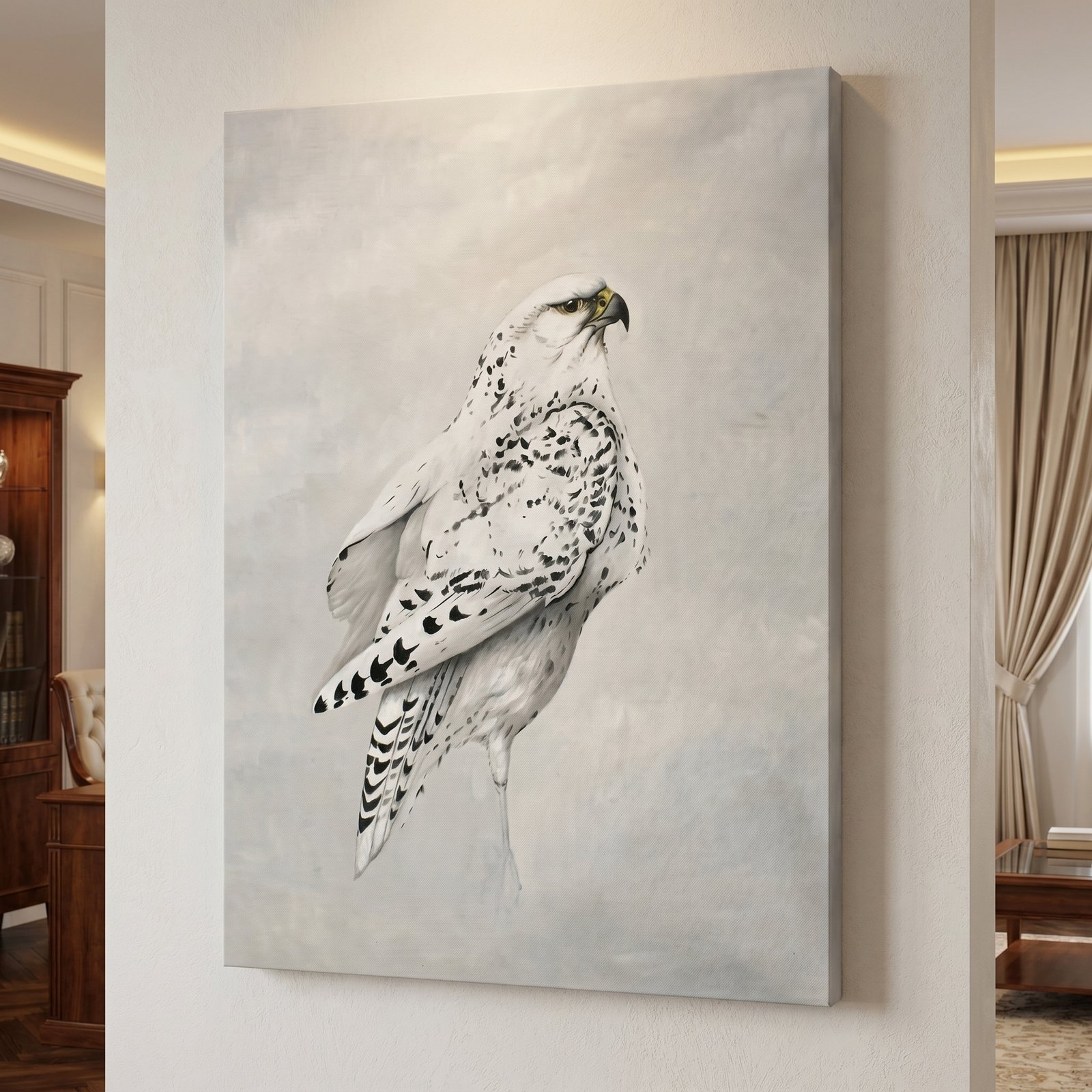 Winter Falcon 36x48 Gallery Wrapped Hand Embellished Giclee Canvas