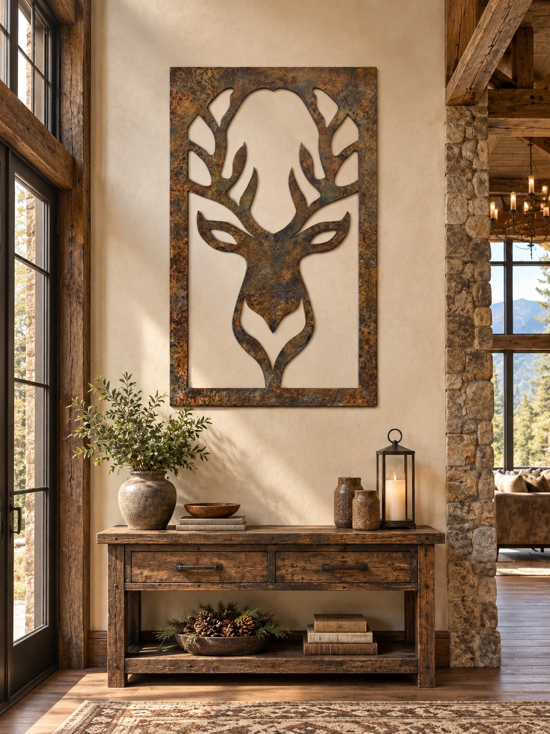 X Large Rustic Metal Stag Modern Wall Art