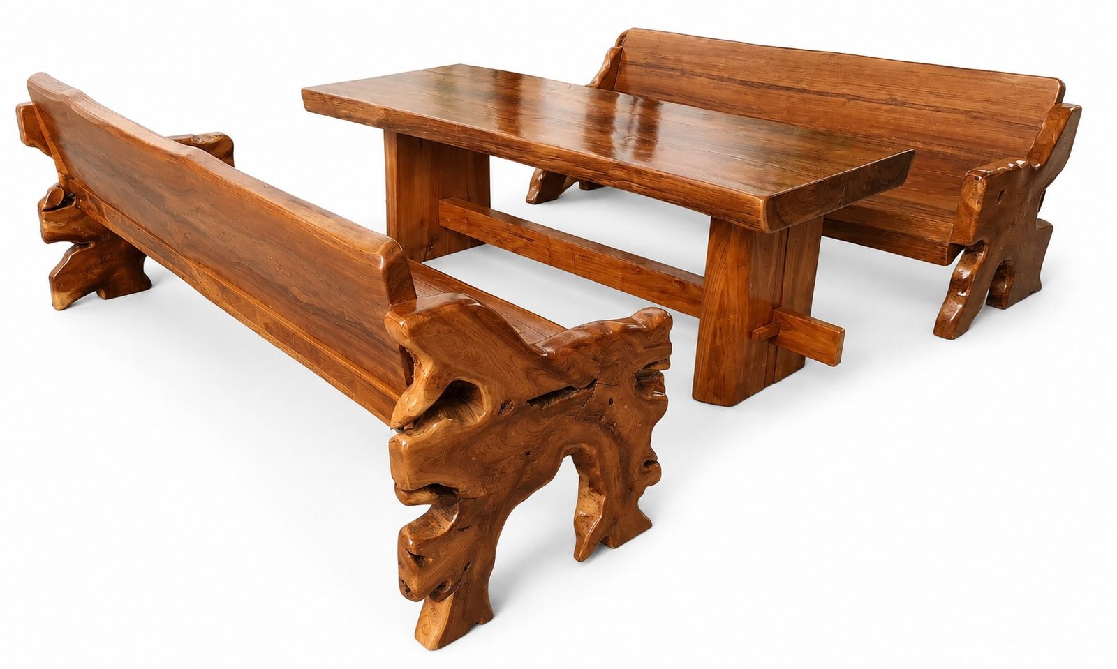 Teak Haven Live Edge Dining Table with Bench Set of 3 - Image 2