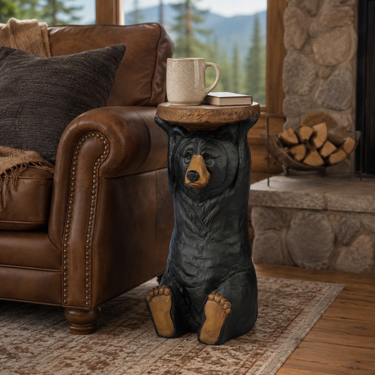 Kodiak Bear Pedestal Accent Table