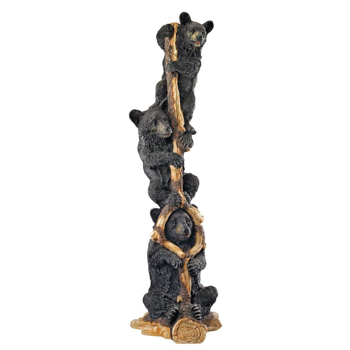 Playful Bear Cubs Tree Statue - Image 2