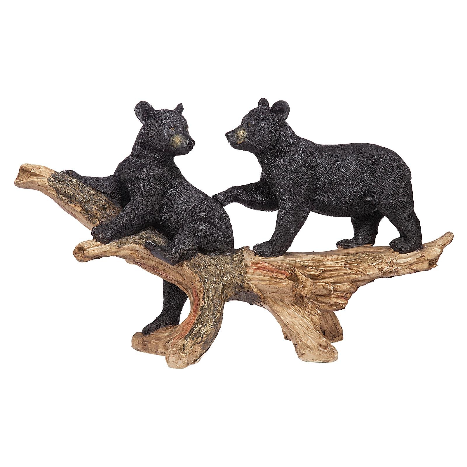 Playful Bear Cubs on Branch Statue - Image 4