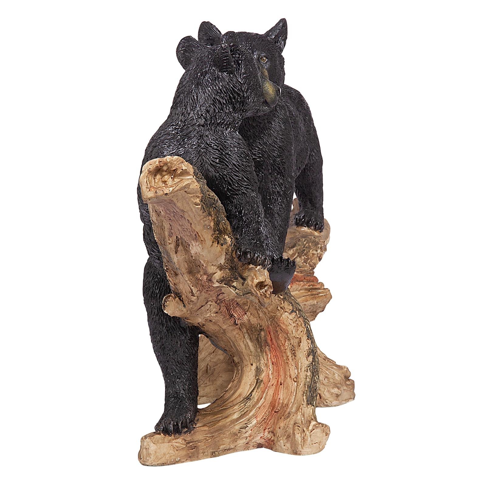 Playful Bear Cubs on Branch Statue - Image 2
