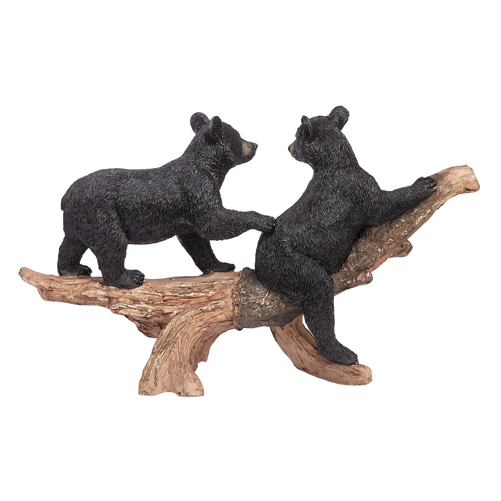 Playful Bear Cubs on Branch Statue - Image 3