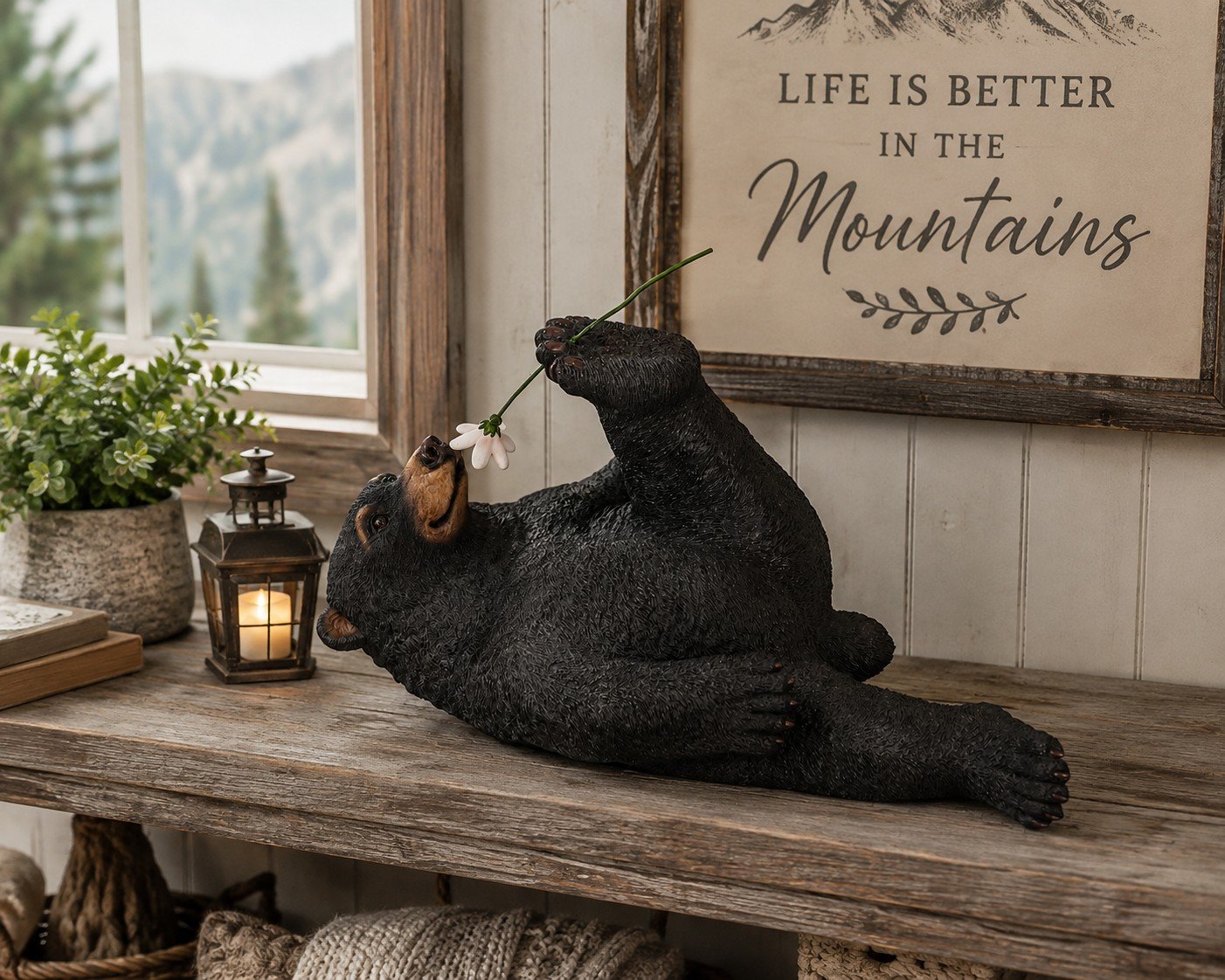 Relaxing Black Bear Statue