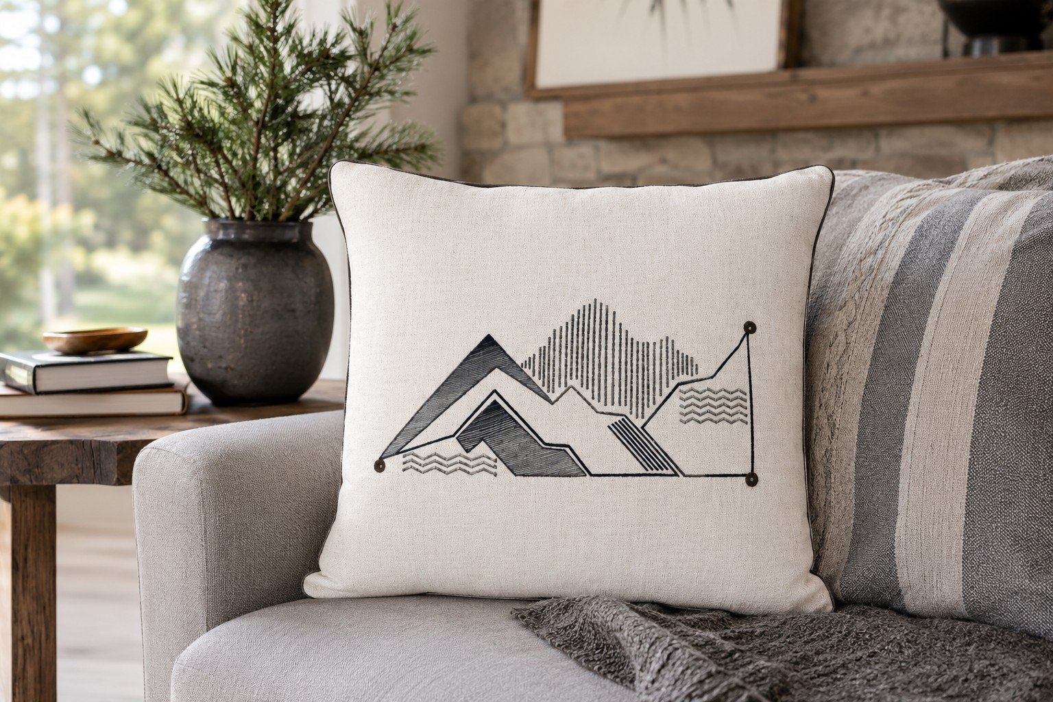 River Embroidered Decorative Pillow