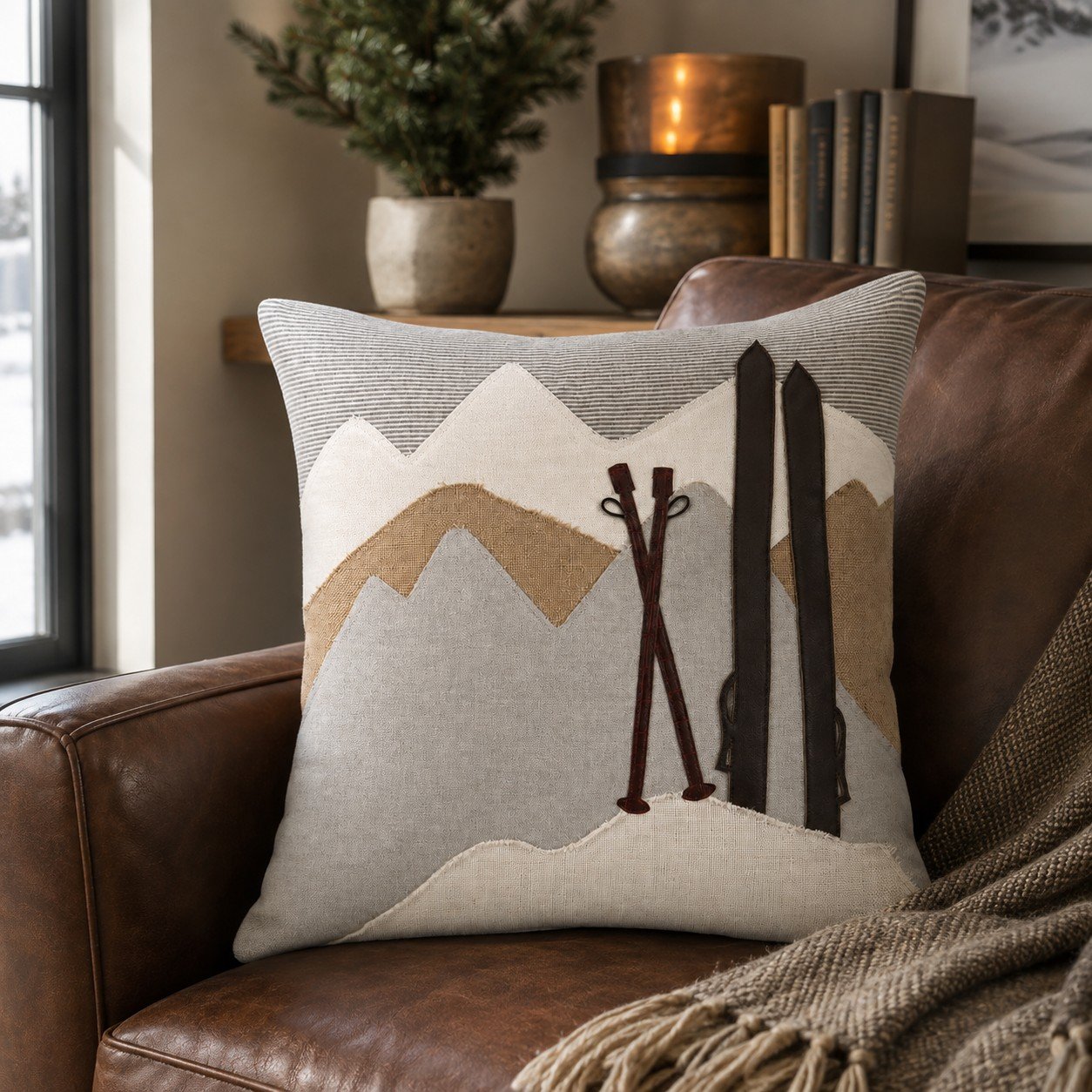 Alpine Ski Lodge Mountains Decorative Pillow