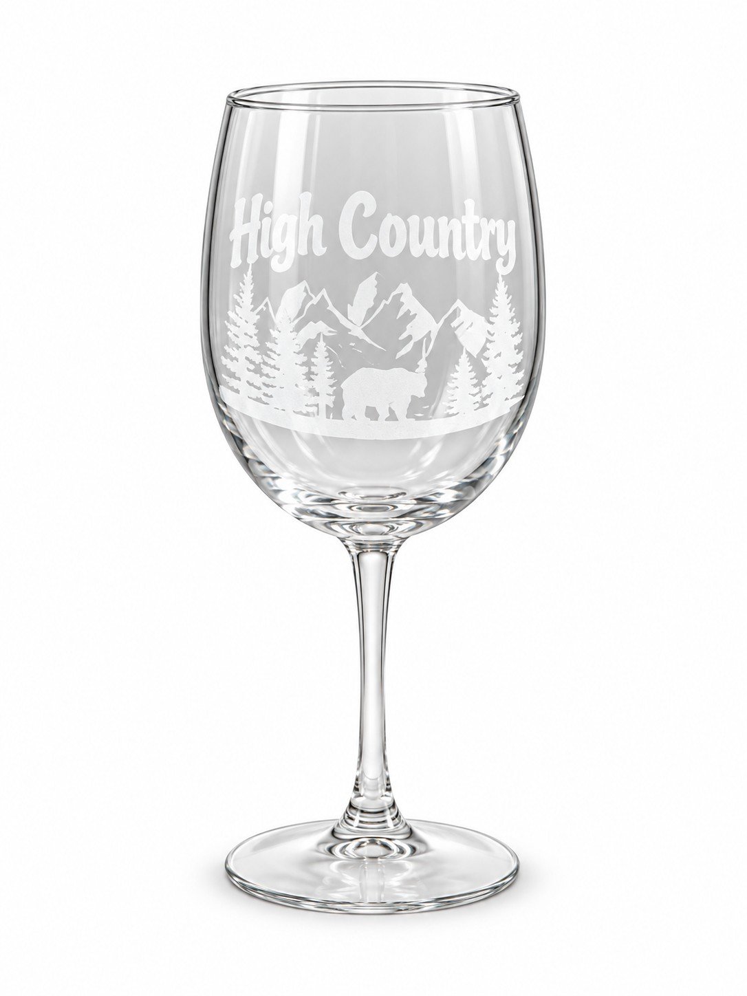 High Country Bear Scene Etched Wine Glass