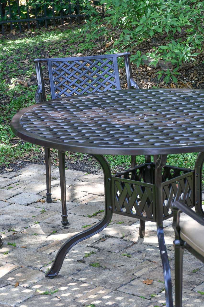 Savannah Outdoor Aluminum Round Dining Table Room Scene