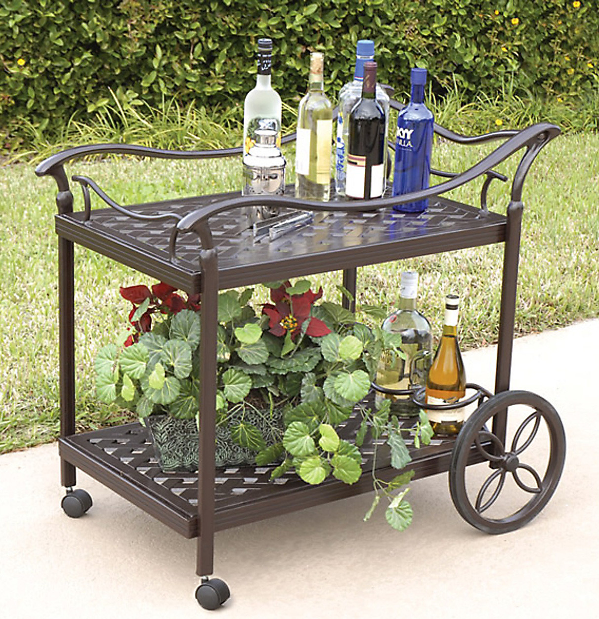 Savannah Outdoor Aluminum Serving Tea Cart Close Up Image