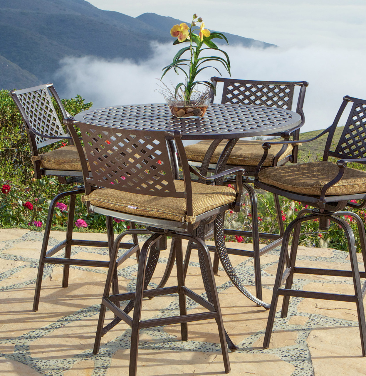Savannah Outdoor Aluminum Round Bar Table Room Scene