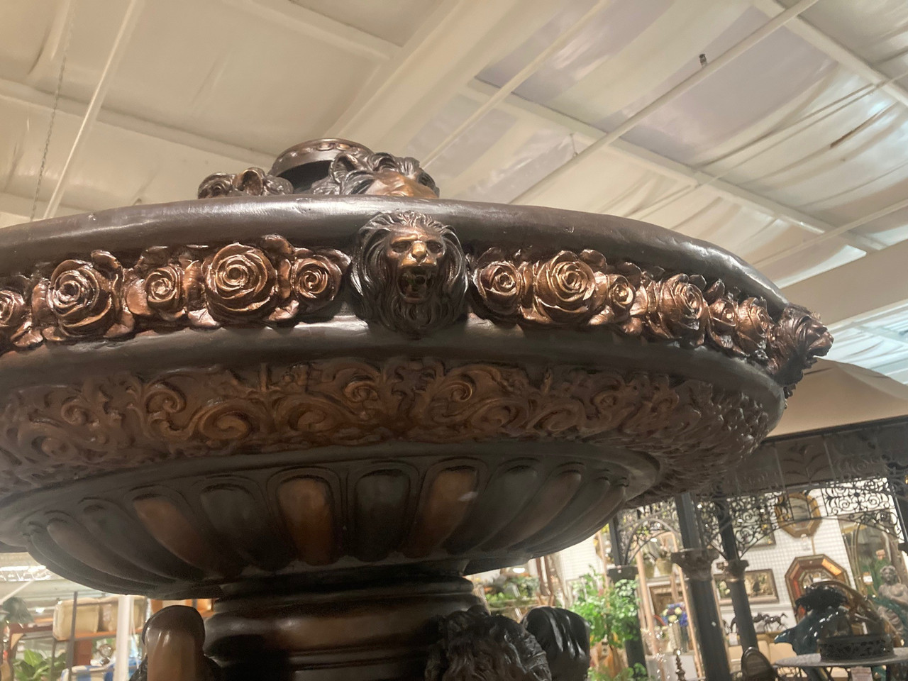 Bronze 4 Season Lady with Lion Face Fountain 93 Inch Room Scene