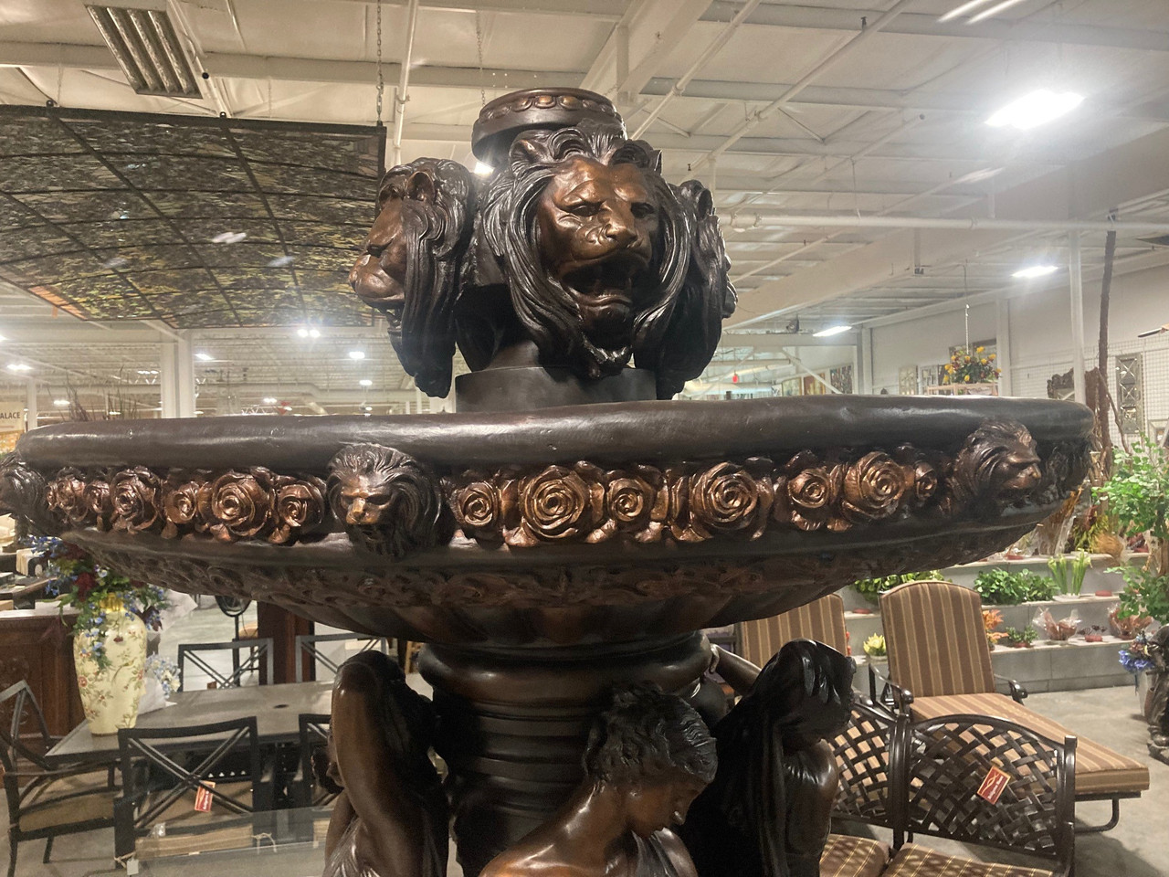 Bronze 4 Season Lady with Lion Face Fountain 93 Inch