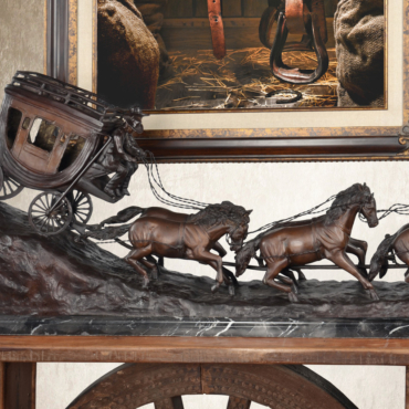 Bronze Six Up Stage Coach on Marble 51 Inches Wide