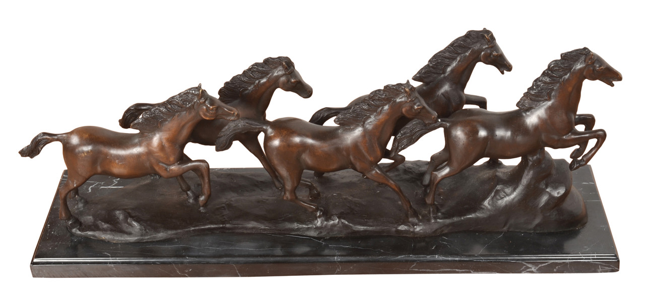 Five Horses Running on Marble Base 32 Inch Wide Room Scene