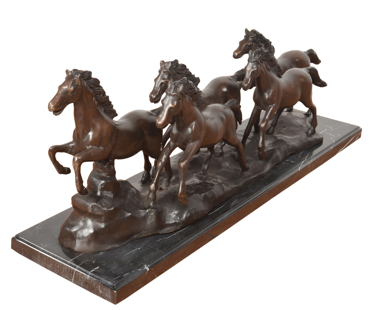 Five Horses Running on Marble Base 32 Inch Wide Close Up Image