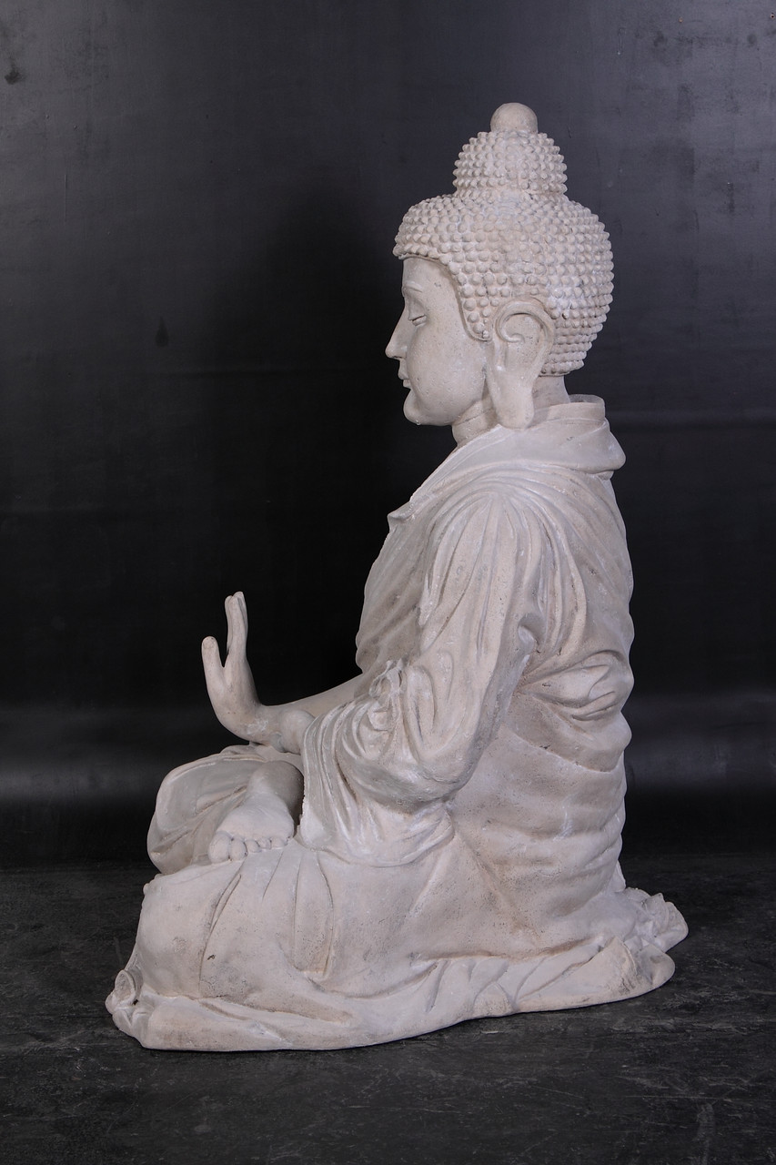 Enlightened Seated Buddha 4 ft in Aged Stone Finish Close Up Image