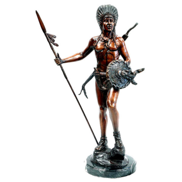 Indian with Spear on Marble Base 22 Inch Tall