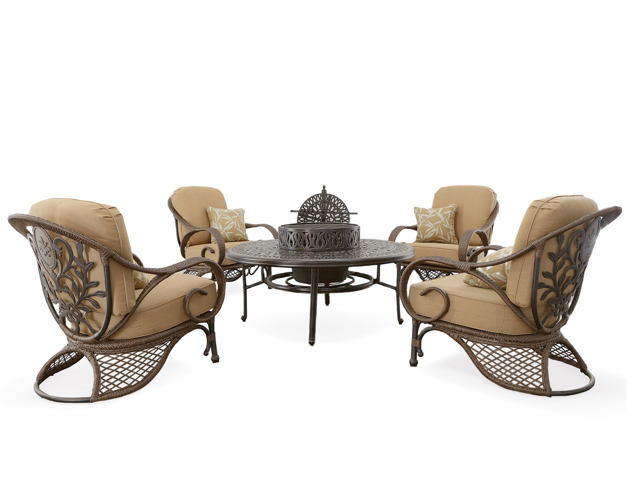 Grand Bonaire Weave 6 Piece All Inclusive Outdoor Firepit Set (KIT) Close Up Image