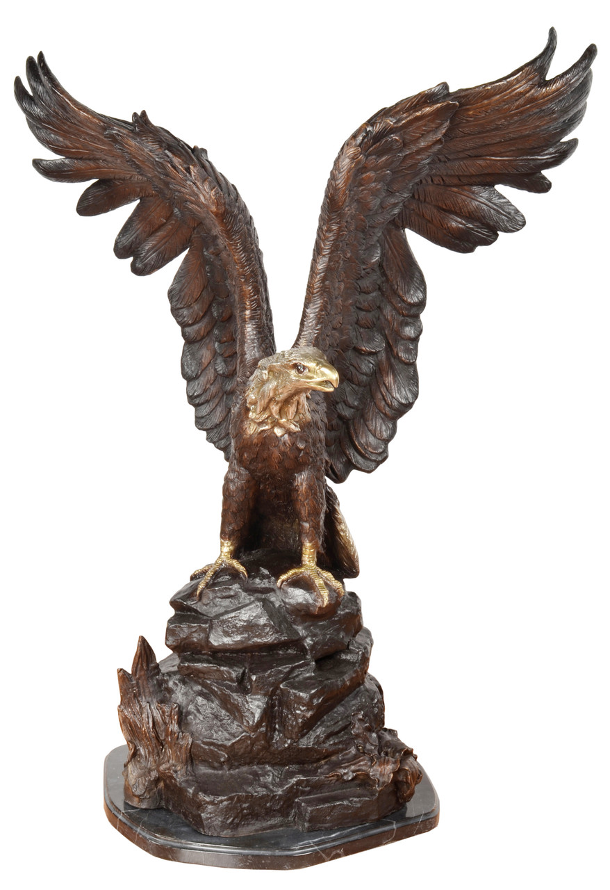 Bronze Eagle Perched on Rock 44 Inch Wide Room Scene