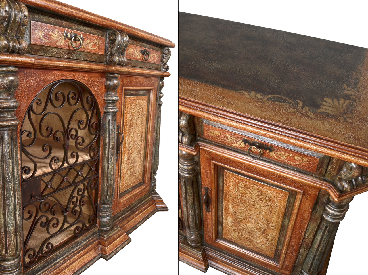Peruvian Iron Scroll Buffet Close Up Image