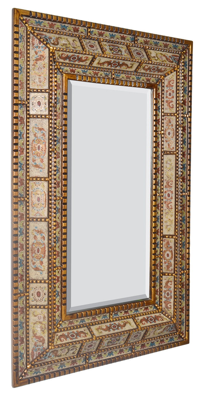 Peruvian Painted Glass  Mirror Room Scene