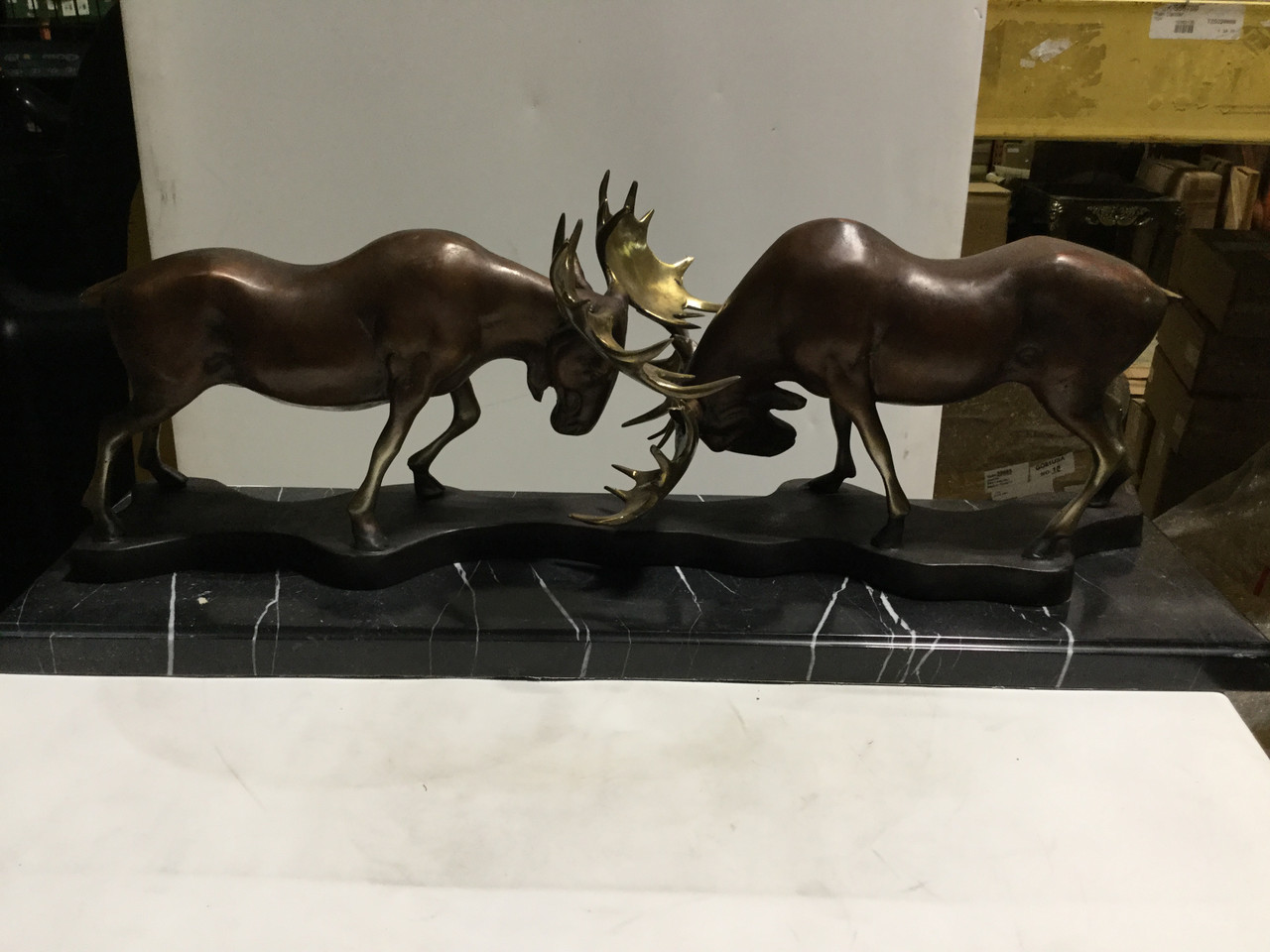 Two Moose on Marble Base Room Scene