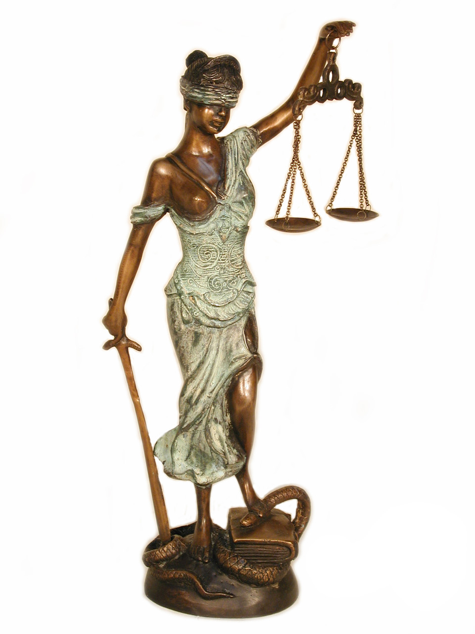 Bronze Blind Justice on Marble Base 17 Inch
