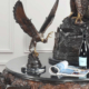Eagle with Prey on Marble Base 22 Inch Tall