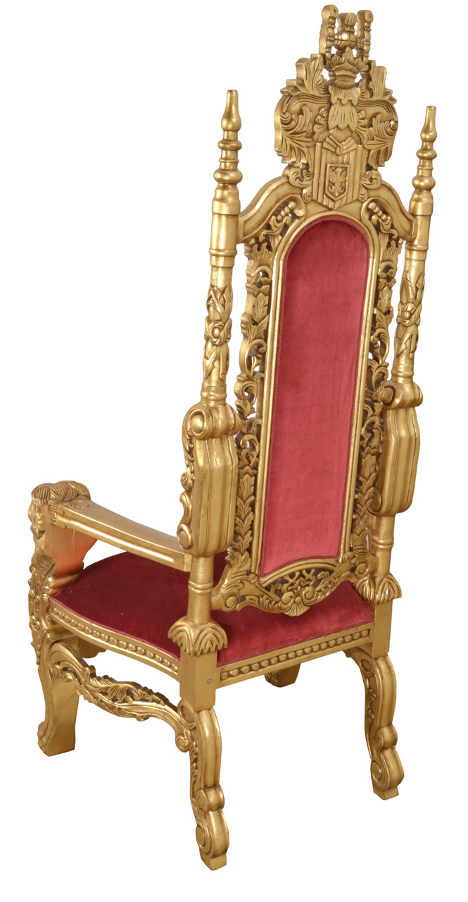 King Chair in Gold Leaf and Burgandy Velvet Close Up Image