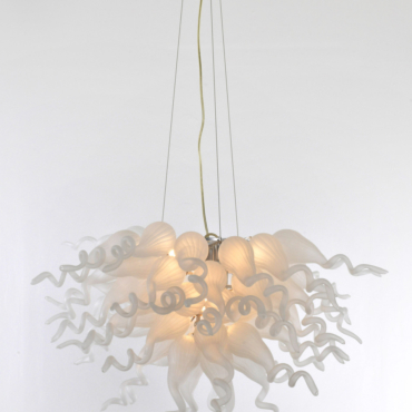 Frosted White Blown Glass Chandelier Room Scene
