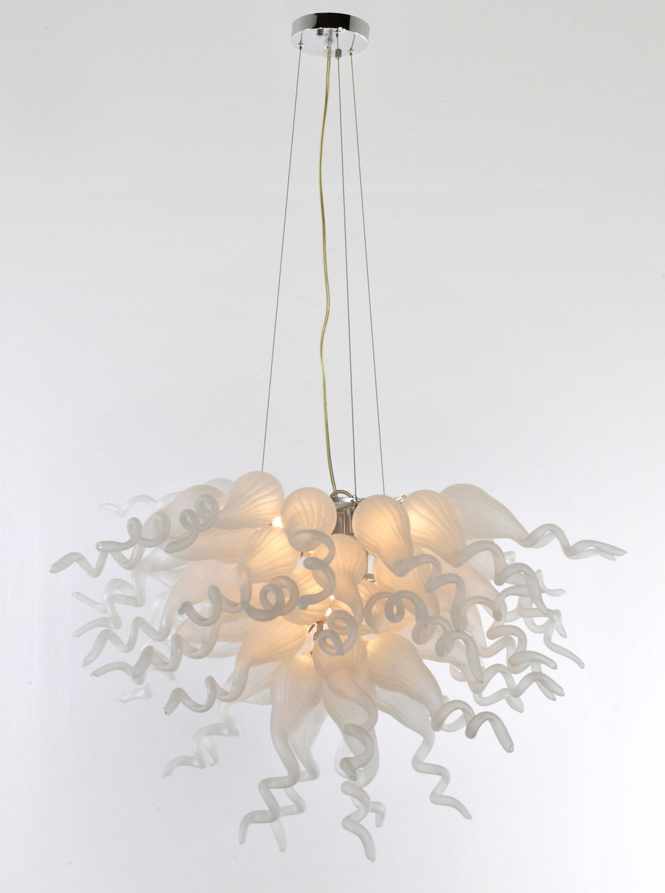 Frosted White Blown Glass Chandelier Room Scene