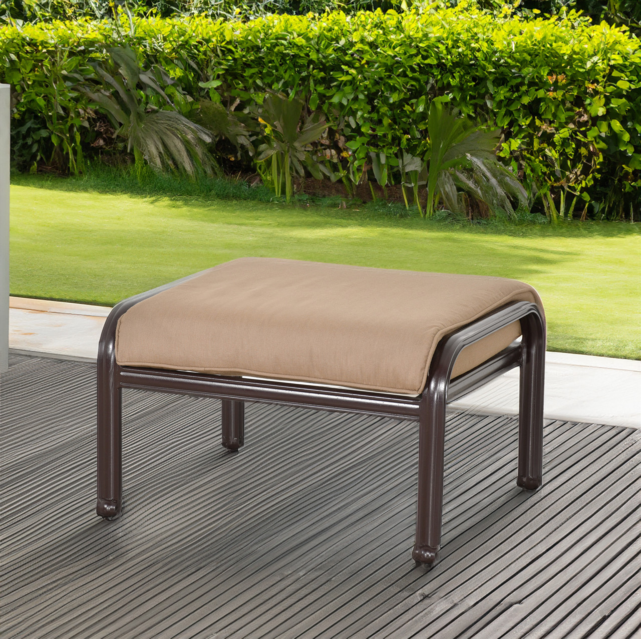 Savannah Outdoor Aluminum Ottoman Close Up Image